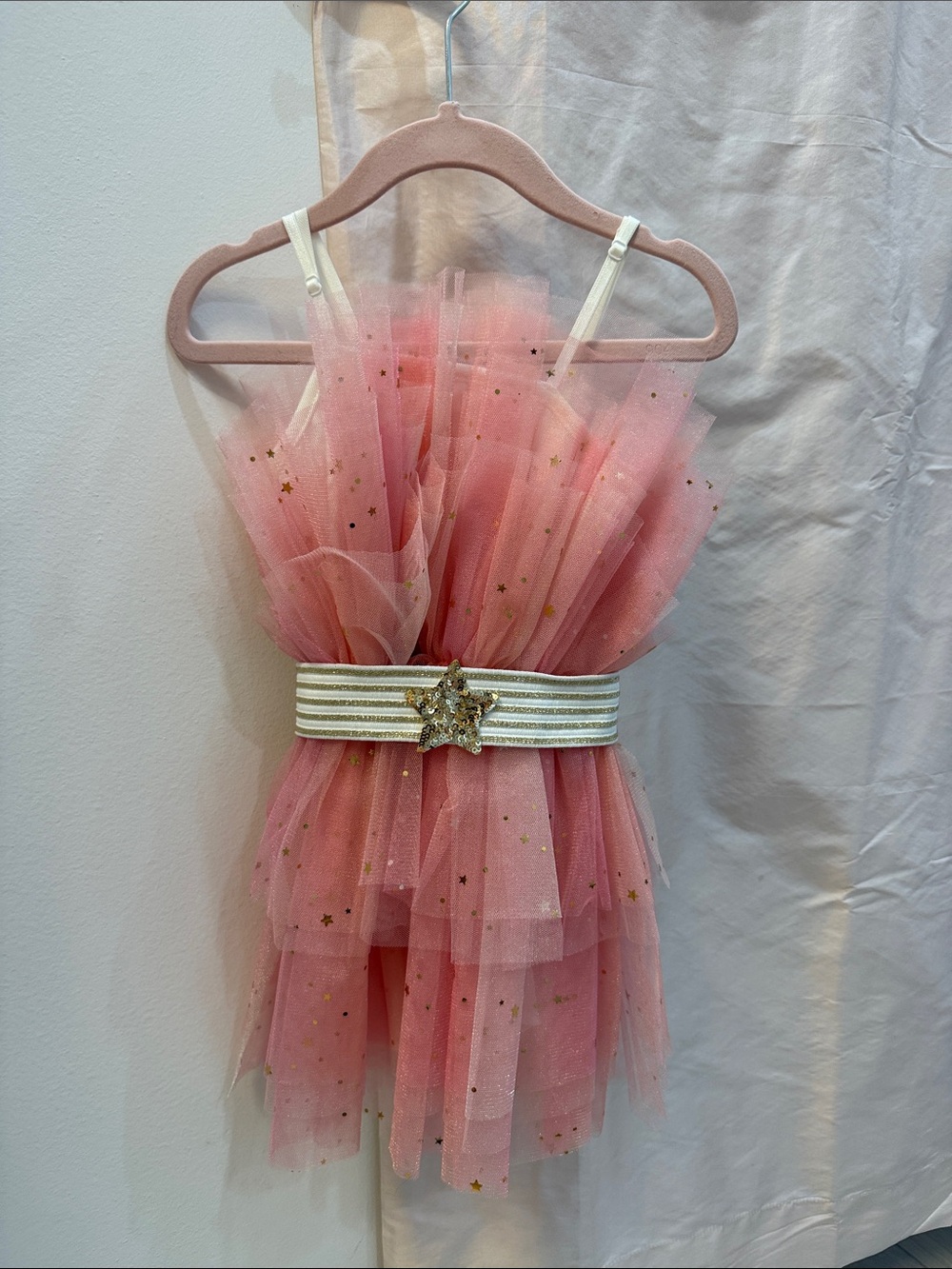 Pink Star-Tulle Dance Dress with Gold Star Belt
